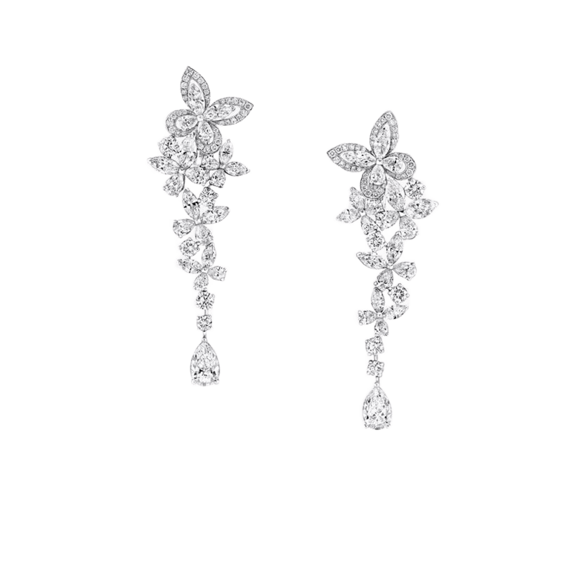 Diamond Floral Drop Earrings