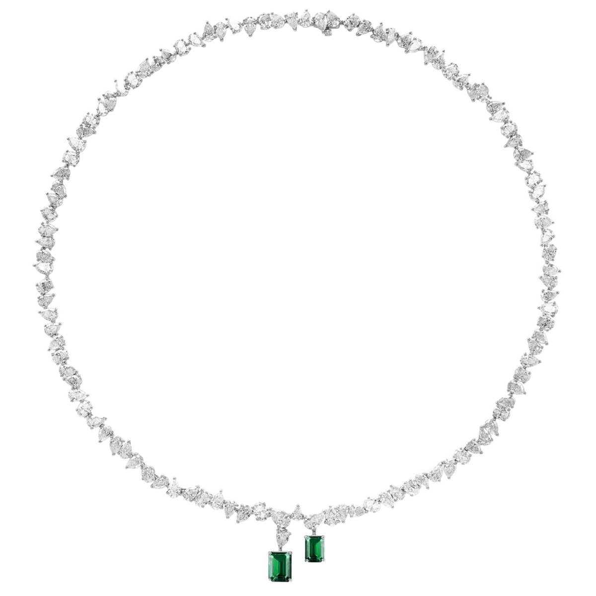 Diamond Necklace with Emerald Drops